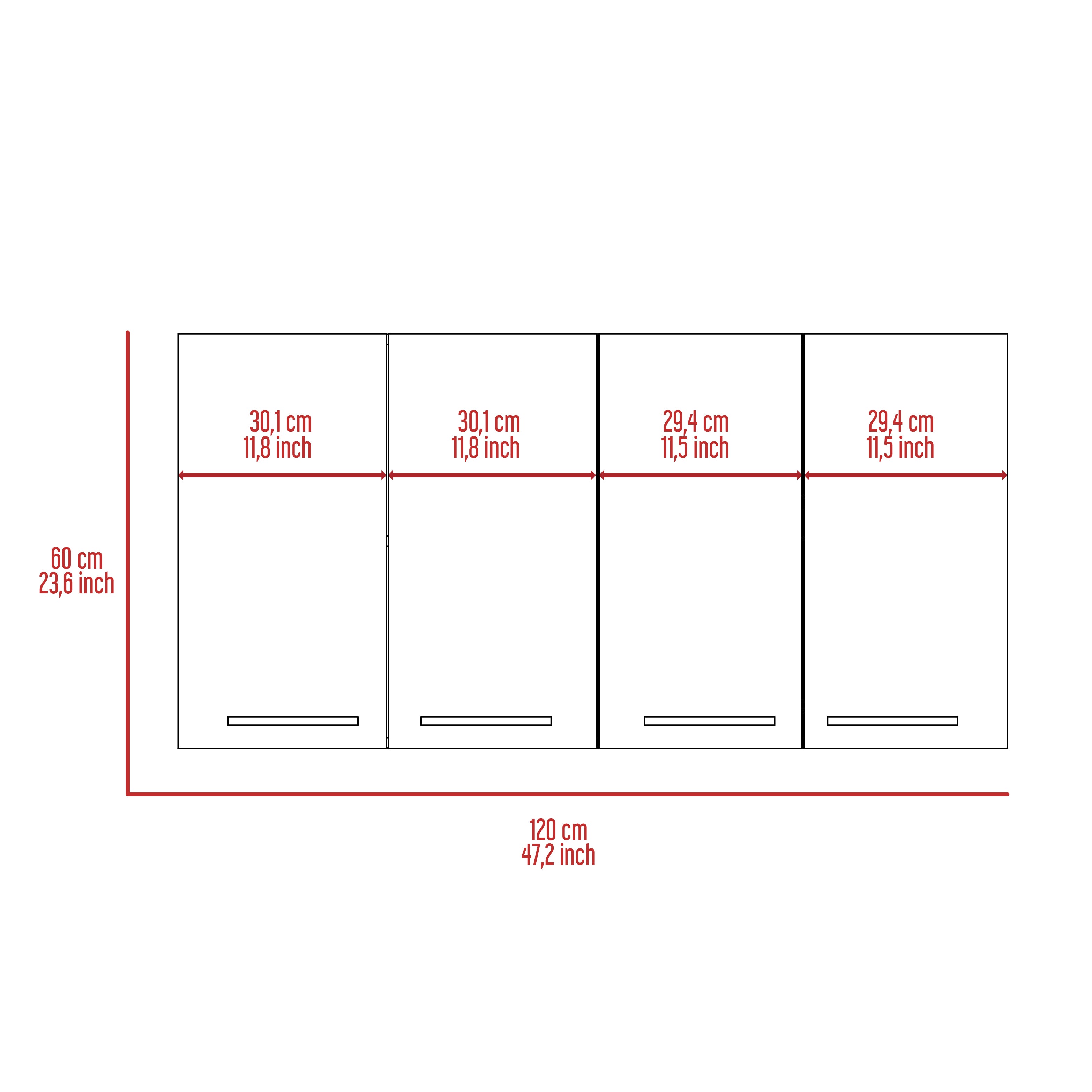 Sitka Wall Cabinet, Two Spacious Divisions, Four Doors