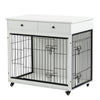 Dog Crate Furniture, Wooden Dog Crate End Table, 38.4 Inch Dog Kennel with 2 Drawers Storage, Heavy Duty Dog Crate, Decorative Pet Crate Dog Cage for Large Indoor Use (White) 38.4" L×23.2" W×35" H